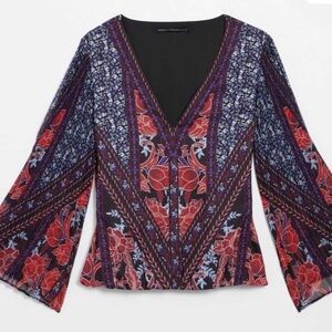 White House Black Market Red and Purple Floral Blouse